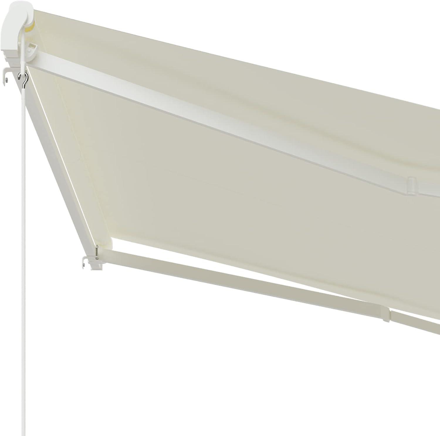 Outsunny 59'' Polyester Cream Cover Motorized Retractable Patio Awning