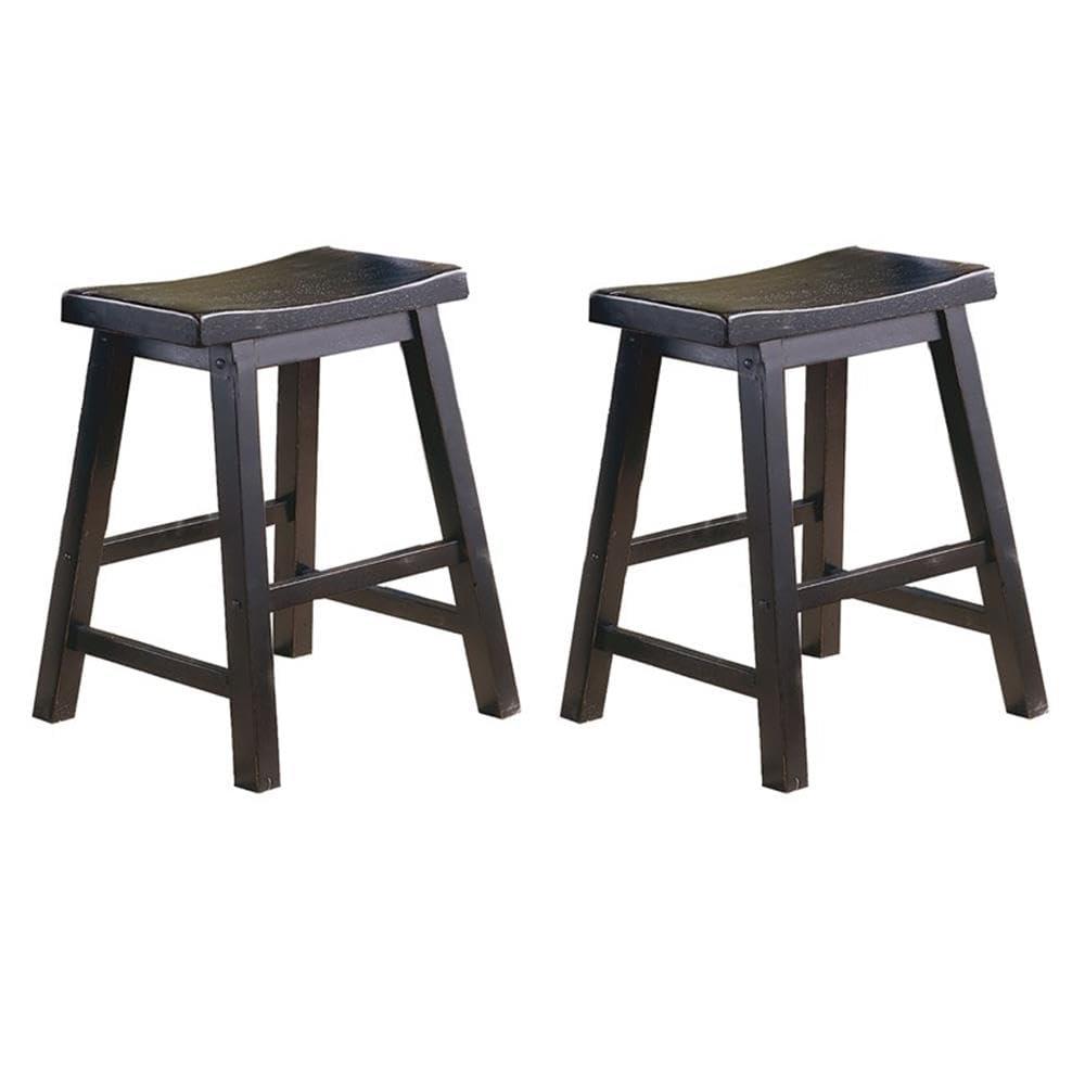 Homelegance 18 Inch Dining Height Wooden Saddleback Seat Barstool, Black