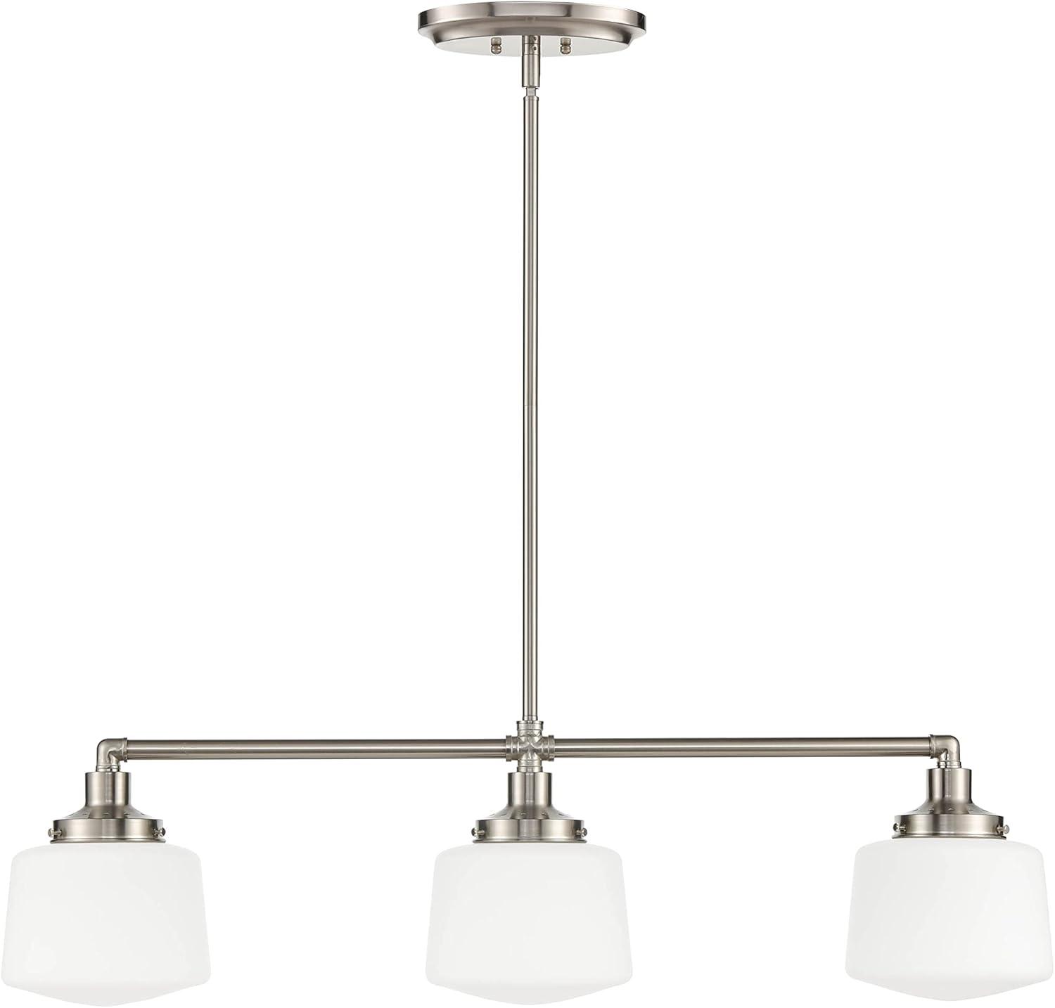 Brushed Nickel 3-Light Linear Glass Pendant Chandelier