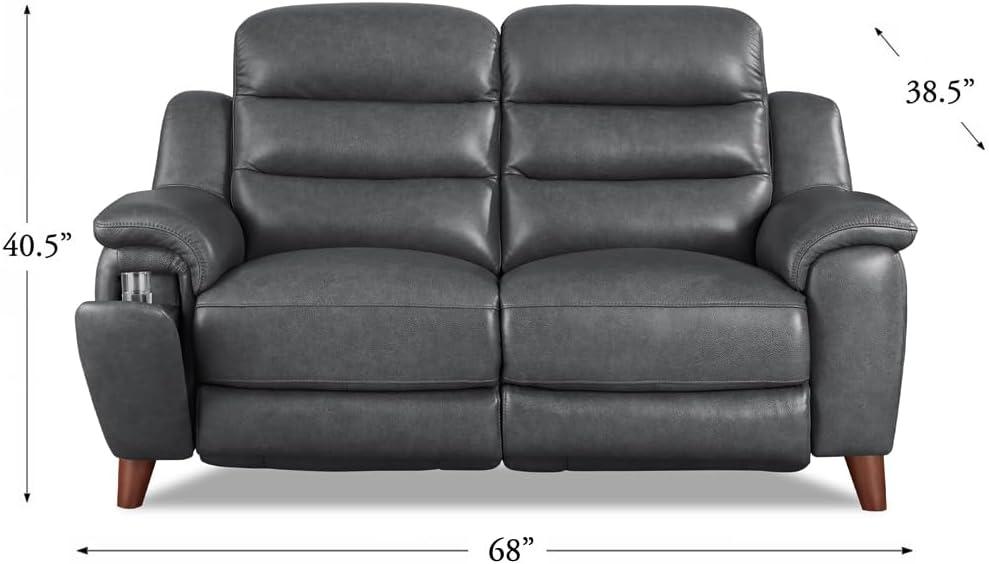 Hydeline Dream Power Headrest Top Grain Leather Zero Gravity Reclining Sofa Couch, 93", Steel Gray, Memory Foam, Pocket Coils and Control Panel
