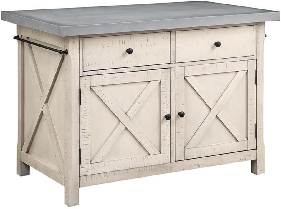 OSP Furniture Nashville Kitchen Island with Cement like Grey Top and 2 Stools