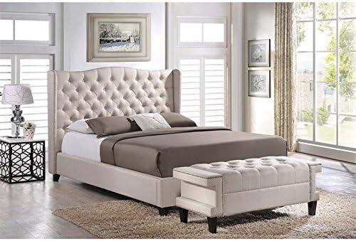 King Light Beige Linen Tufted Upholstered Platform Bed