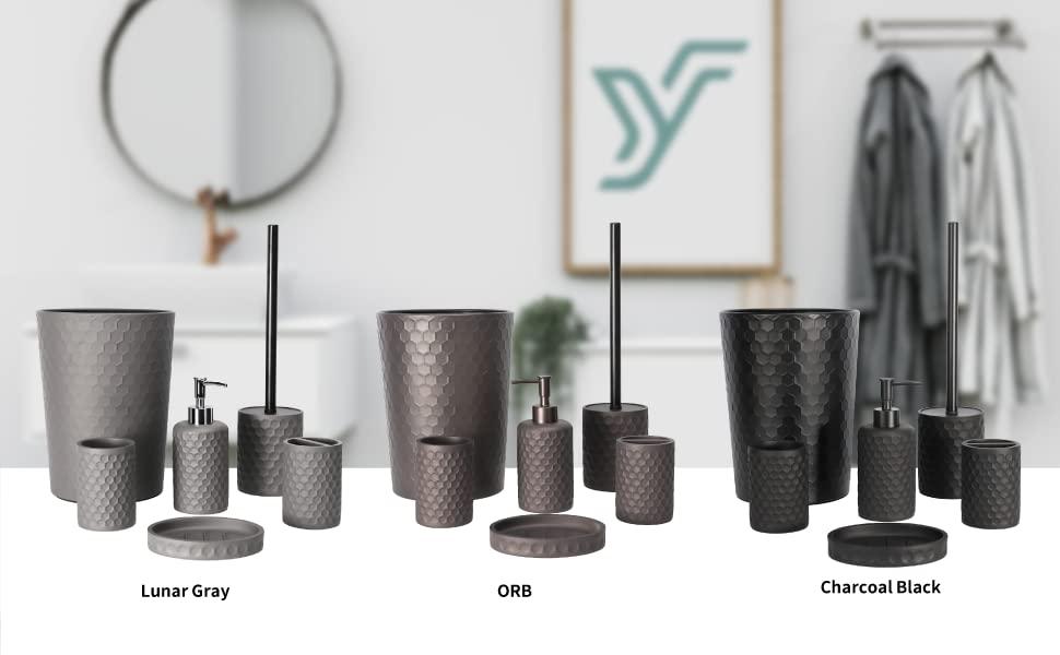 zccz Bathroom Accessory Set - 6 Pcs Black Bathroom Accessories Set with Trash Can, Toothbrush Holder, Toothbrush Cup, Soap Dispenser, Soap Dish, Toilet Brush with Holder - Accessoire Salle de Bain