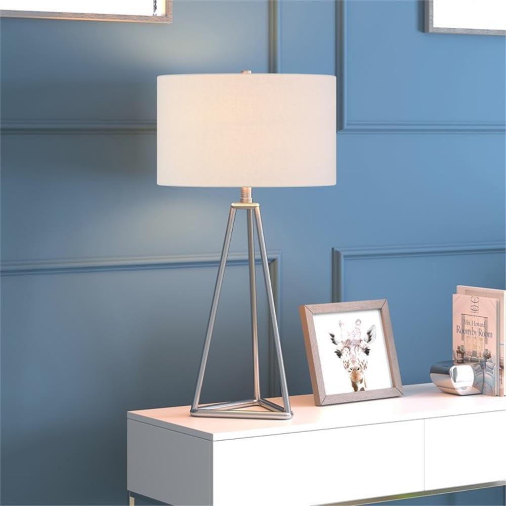 Evelyn&Zoe Gio 26.13" Tall Table Lamp with Fabric Shade in Brushed Nickel/White