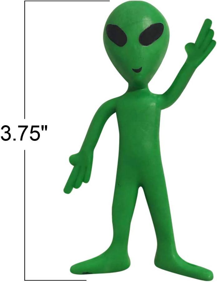 12 Pack- Bendable Rubber Green Aliens (3.75") Action Figures Bendable UFO Aliens Limbs Sensory Stress Relief Fidget Toys. Great Party Favor Trick or Treat Supplies