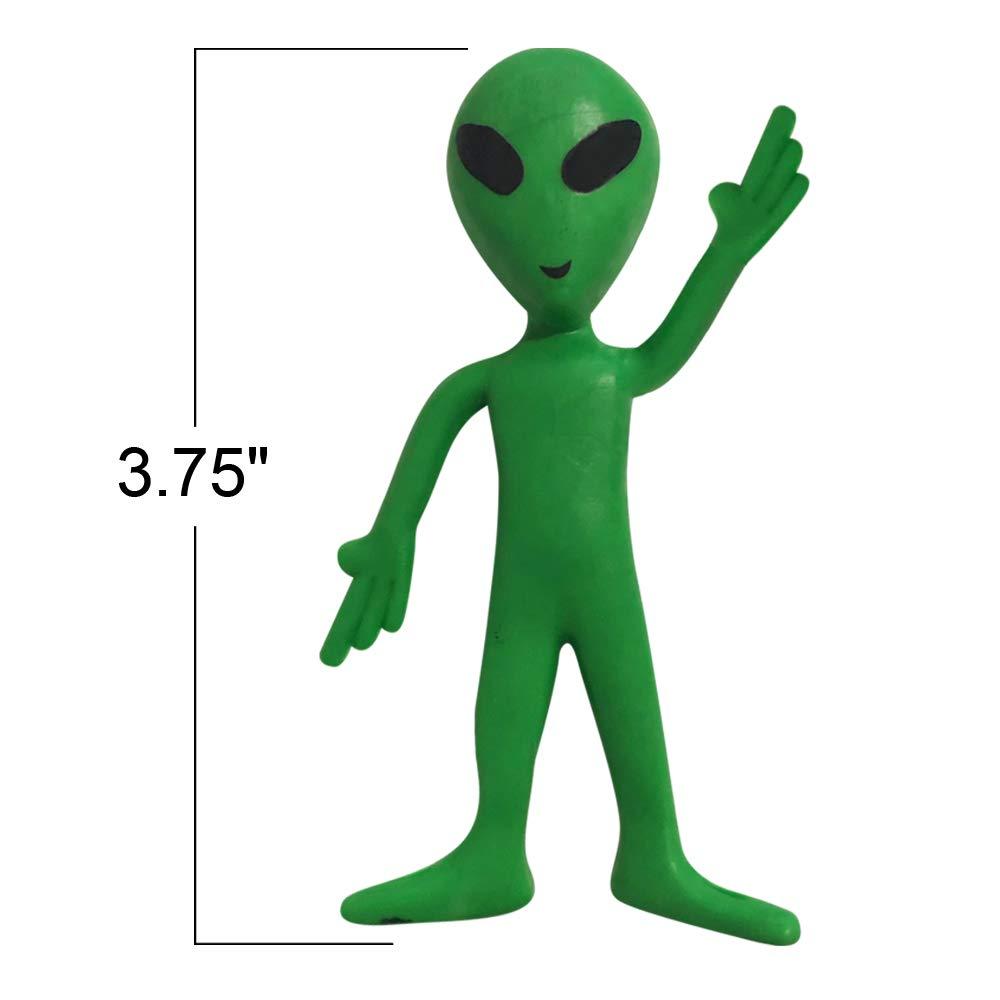 12 Pack- Bendable Rubber Green Aliens (3.75") Action Figures Bendable UFO Aliens Limbs Sensory Stress Relief Fidget Toys. Great Party Favor Trick or Treat Supplies