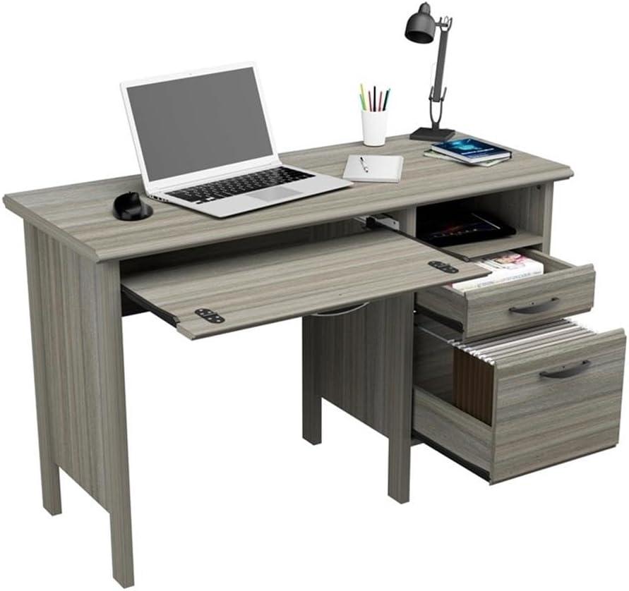 47" Computer Desk Smoked Oak - Inval: Home Office Furniture with Keyboard Tray & File Storage