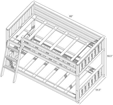 Max & Lily Solid Wood Scandinavian Twin over Twin Bunk Bed for Kids with Ladder