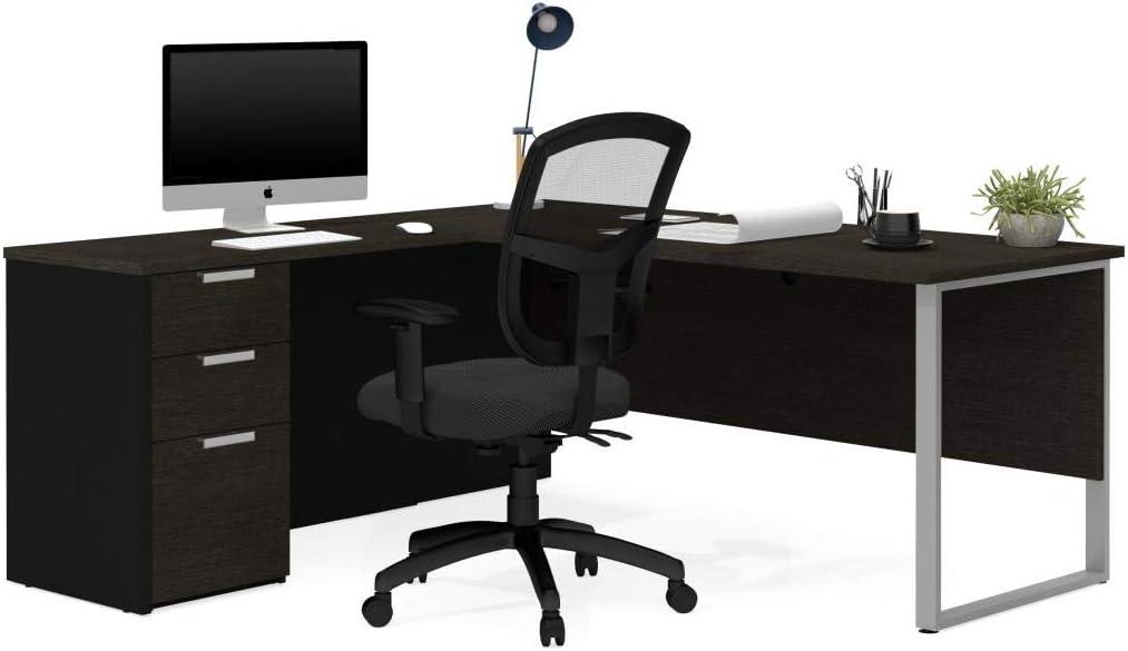 Bestar Pro Concept Plus L Desk with Metal Leg in Deep Gray and Black