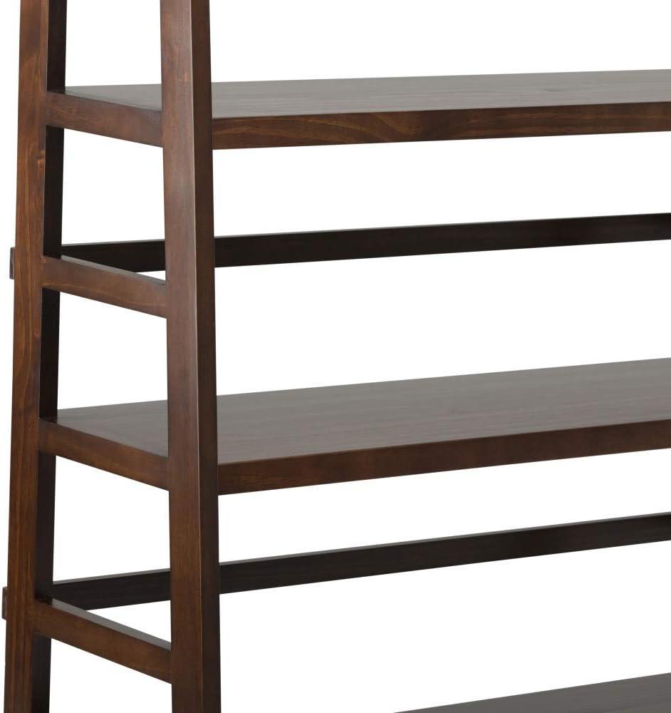 Acadian Brunette Brown Solid Wood Wide Ladder Shelf Bookcase