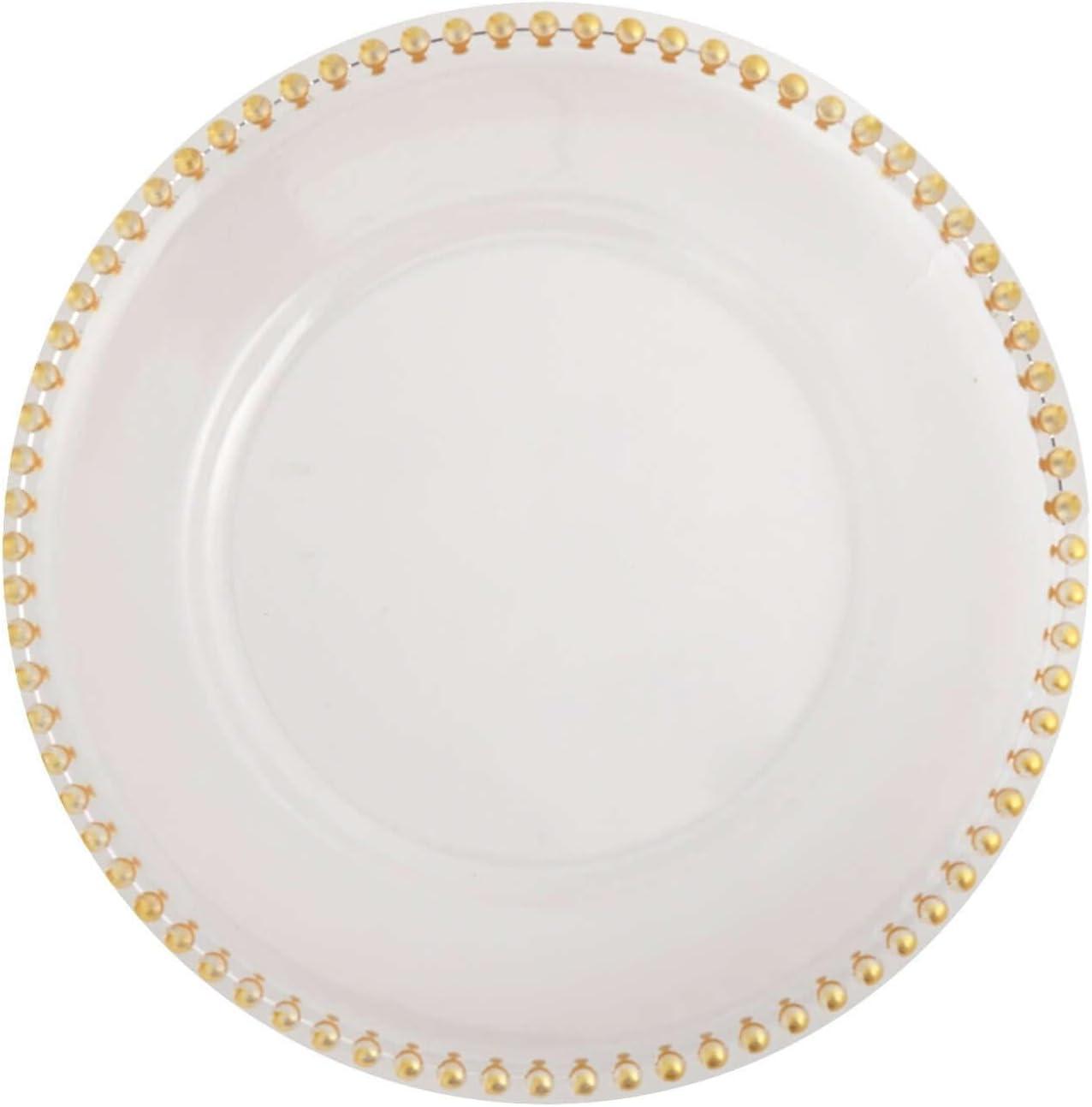 Efavormart 6 Pack 12" Gold Clear Acrylic Round Charger Plates With Beaded Rim Dinner Charger Plates