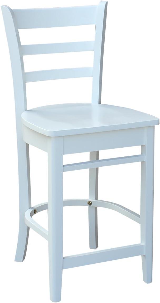 24" Emily Counter Height Barstool White - International Concepts: Hardwood Frame, Ladder-Back Design, Kitchen-Compatible