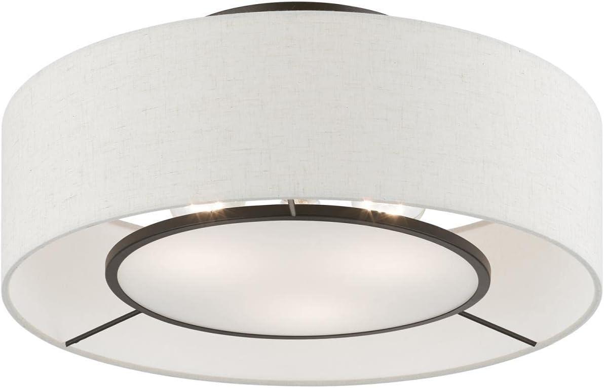 Livex Lighting Ellsworth 3 - Light Semi-Flush Mount in  Brushed Nickel/Shiny White