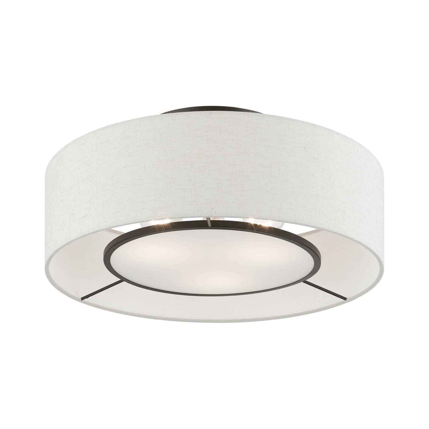 Livex Lighting Ellsworth 3 - Light Semi-Flush Mount in  Brushed Nickel/Shiny White