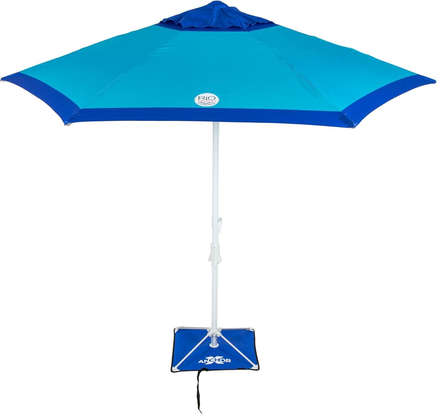 Rio Beach 7 ft. Blue and Turquoise Market Umbrella with Anchor