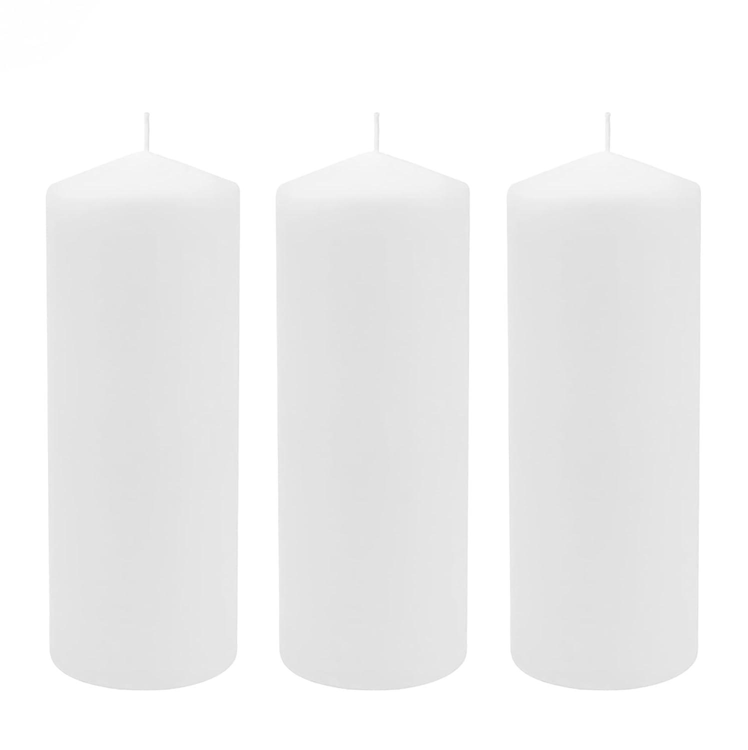 Stonebriar Collection Unscented White Pillar Candle, 3-Pack, 3” x 8", 80-Hour Burn Time