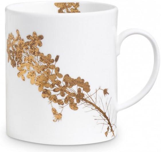 White Ceramic Mug with Gold Floral Design, 15 oz