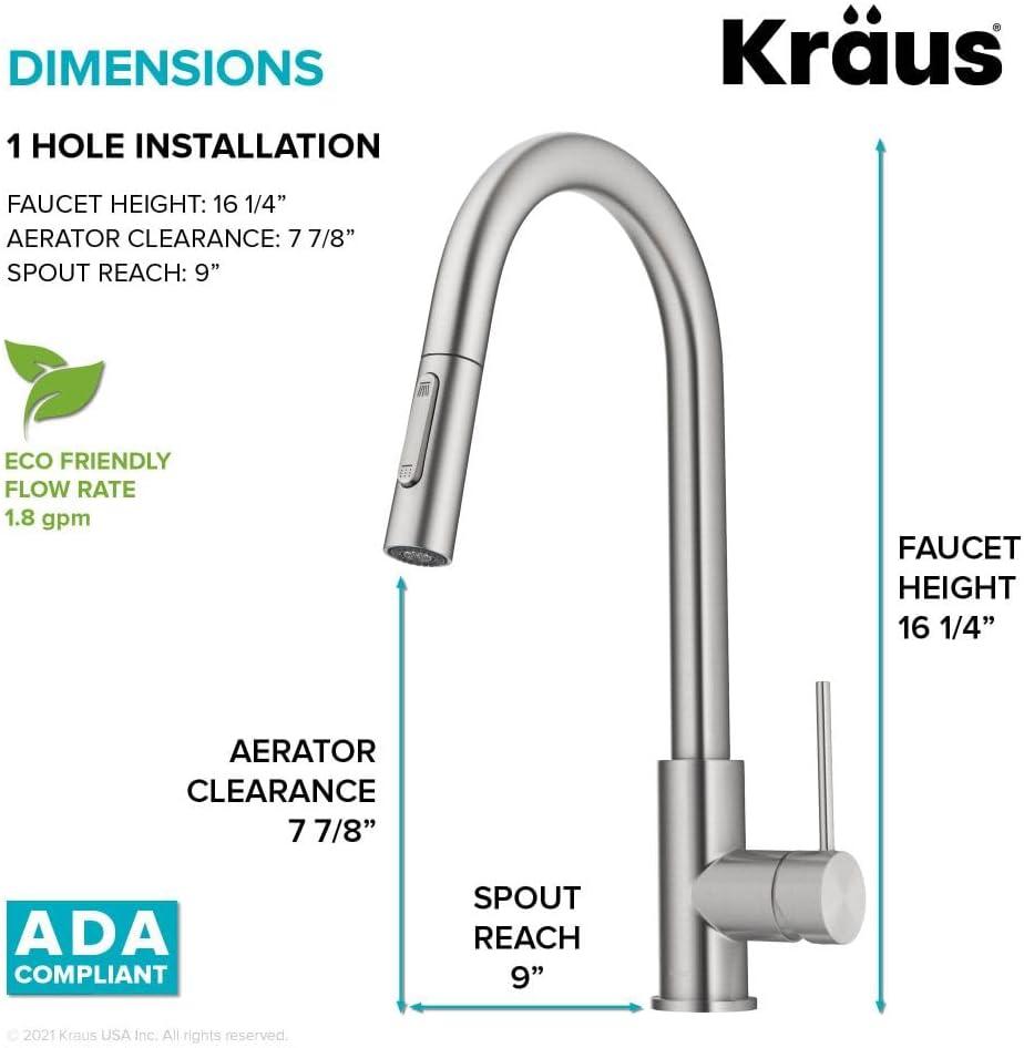 KRAUS Oletto Contemporary Pull-Down Single Handle Kitchen Faucet in Spot Free Stainless Steel, KPF-3104SFS