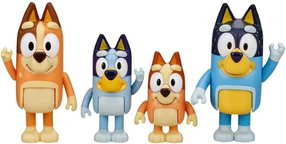 Bluey Family Figure 4-Pack, with Mum Dad Bingo Bluey, Ages 3+, Toddler Toys