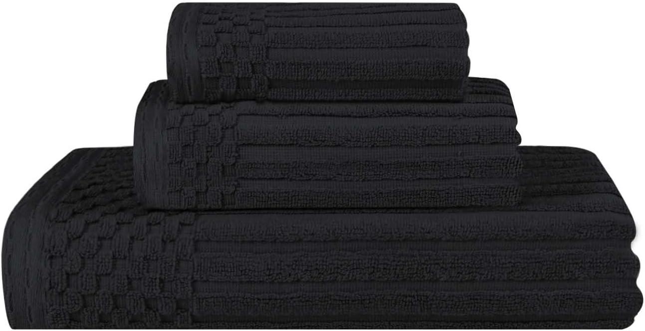 Black Cotton Ribbed 3-Piece Towel Set