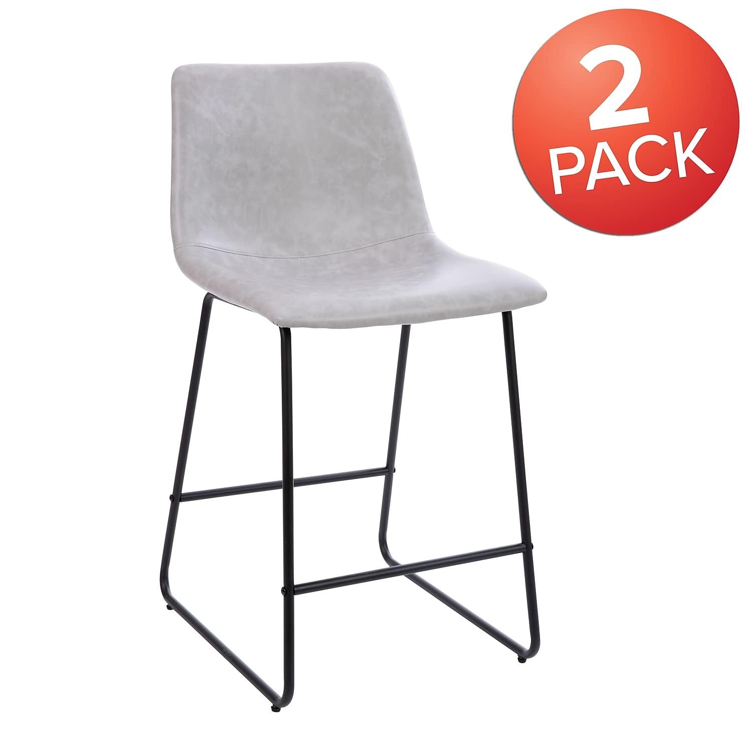 Flash Furniture Reagan 24 inch LeatherSoft Counter Height Barstools in Light Gray, Set of 2