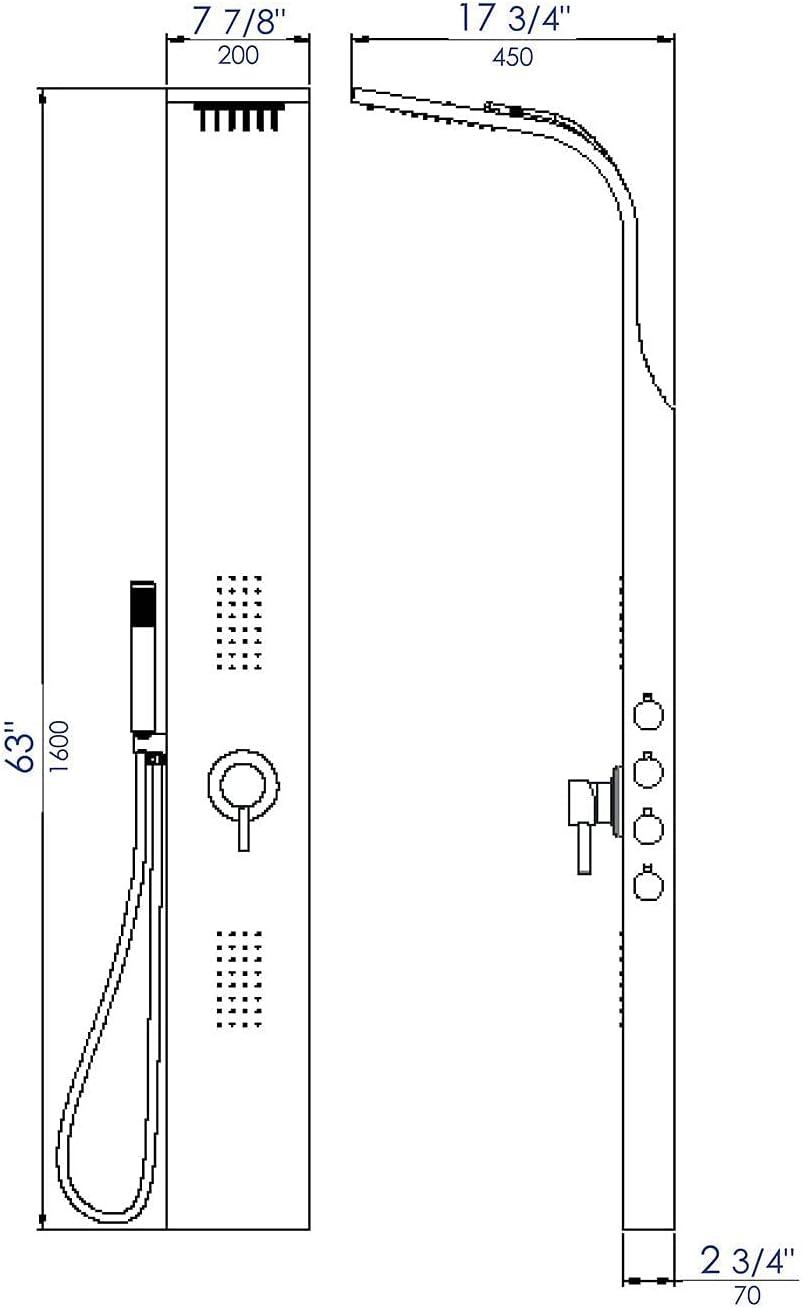 Brushed Stainless Steel Spa Shower Panel with Body Sprays