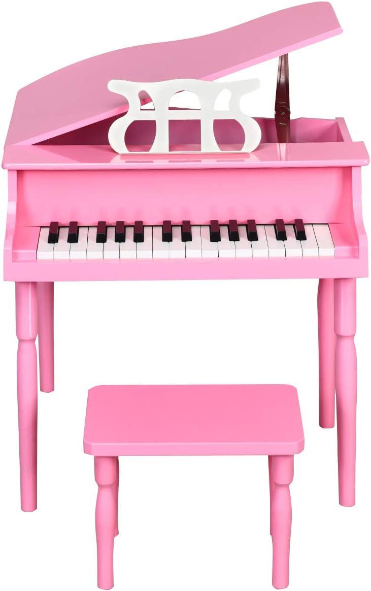 Costway 30-Key Classic Baby Grand Piano Toddler Toy Wood w/ Bench & Music Rack Pink