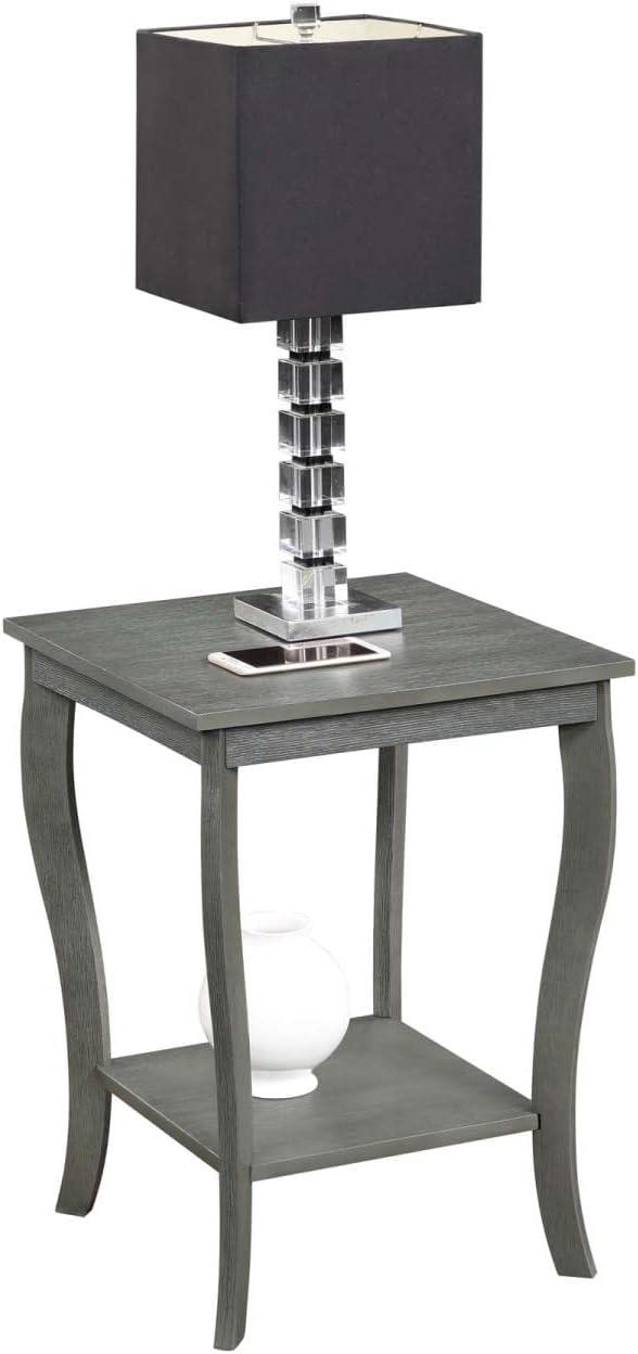 Transitional Wirebrush Dark Gray Square End Table with Shelf