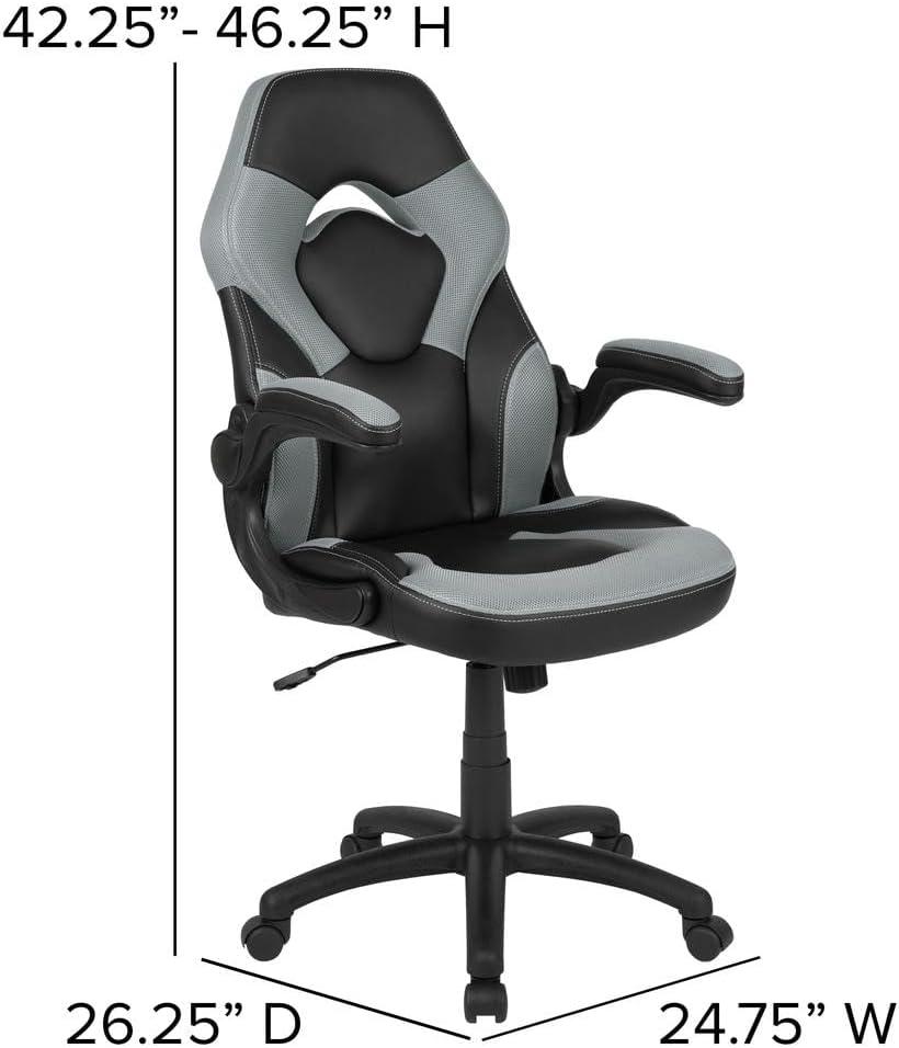 Gray and Black Ergonomic High-Back Gaming Chair with Flip-Up Arms