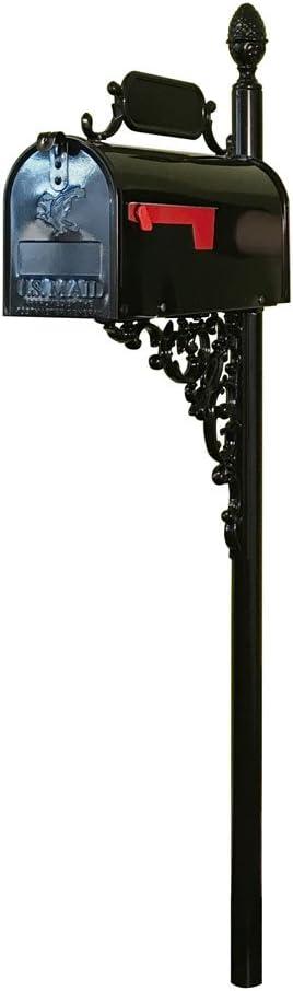 Large Mailbox & Post Combo – Black Mailbox System – Includes Address Plaque & Mounting Hardware – Rust Resistant Metal Mailbox with Pineapple Finial