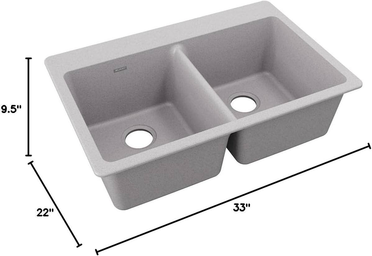 Quartz Classic 33" x 22" x 9-1/2" Double Basin Drop-in Kitchen Sink