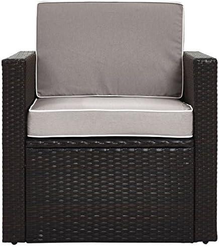 Palm Harbor Outdoor Wicker Sofa In Brown with Gray Cushions - Crosley: All-Weather, Fade-Resistant Patio Furniture