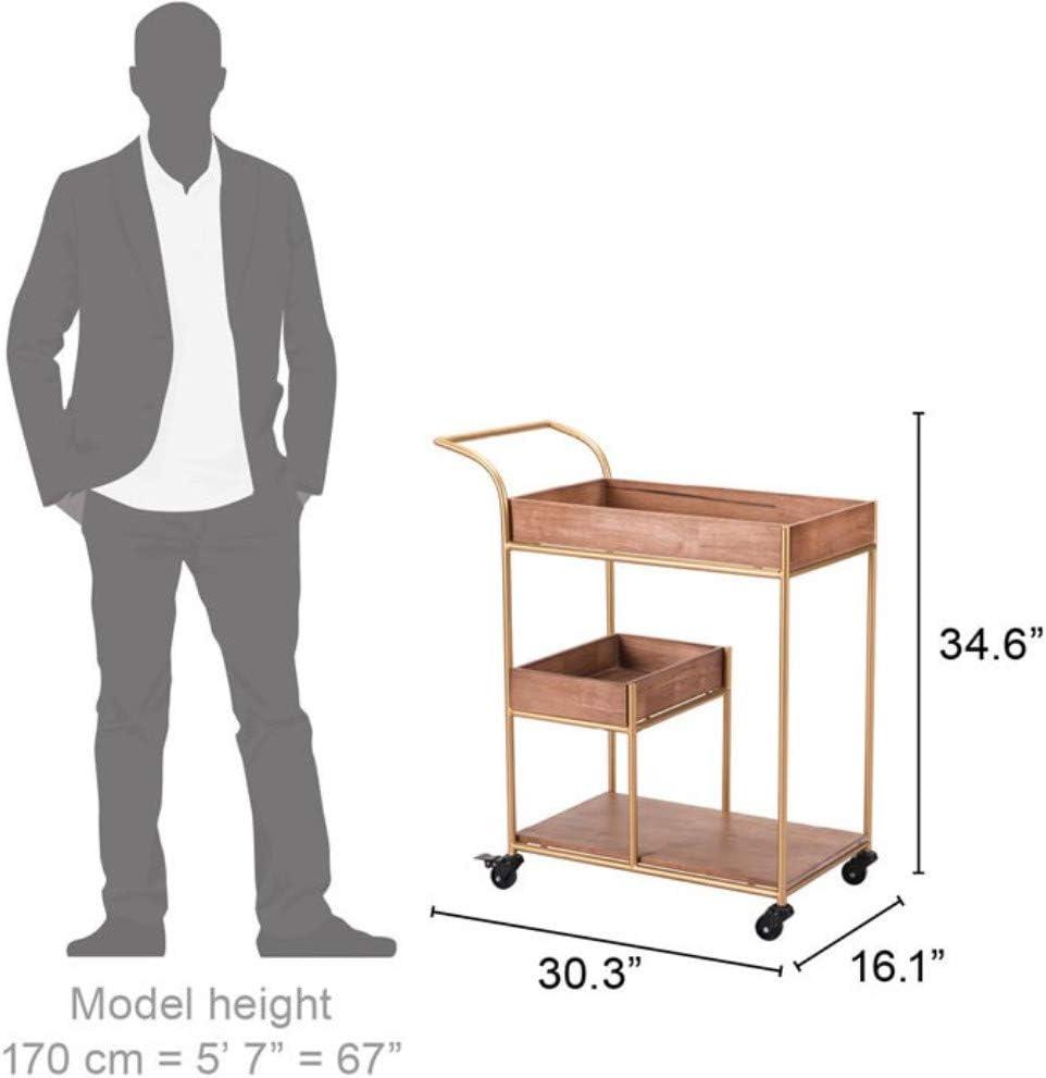 Mid-Century Modern Brown Wood & Steel Bar Cart with Removable Trays