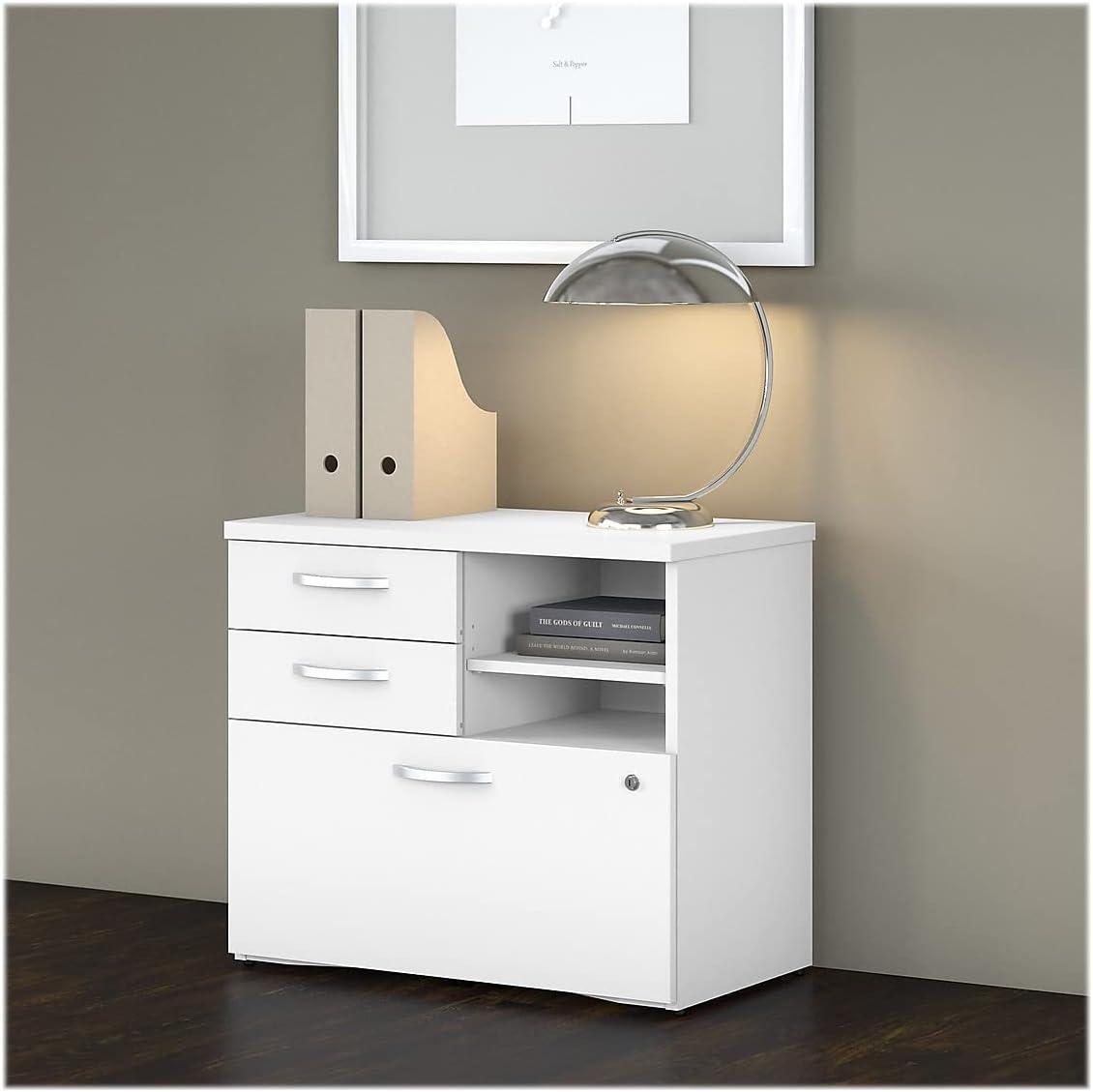 Contemporary White Engineered Wood Lateral File Cabinet with Lockable Drawers