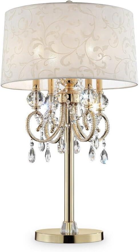 32.5" Antique Metal Table Lamp with Crystals Gold - Ore International: Barocco Drum Shade, UL Listed