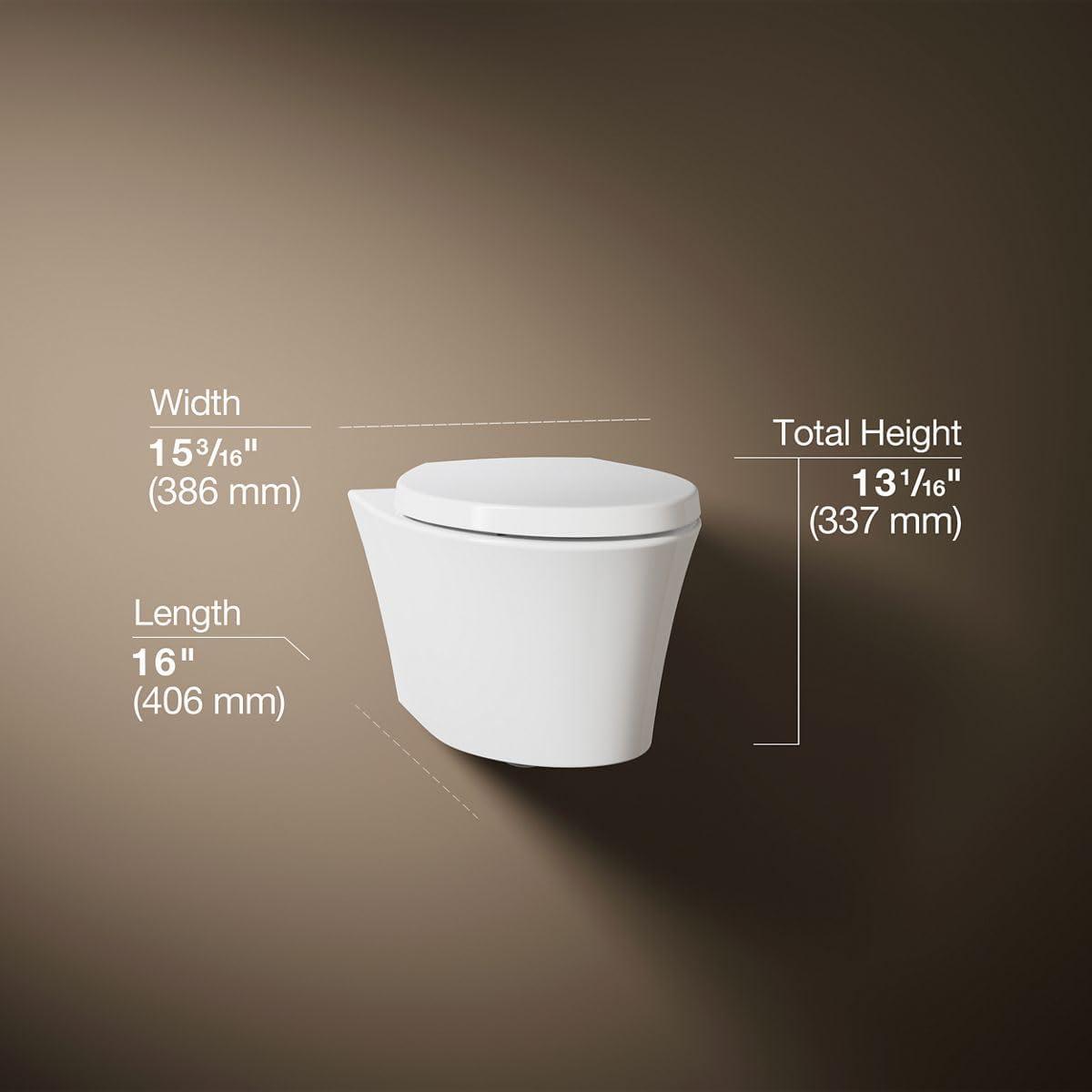 White Wall-Hung Elongated Ceramic Toilet with Skirted Trapway