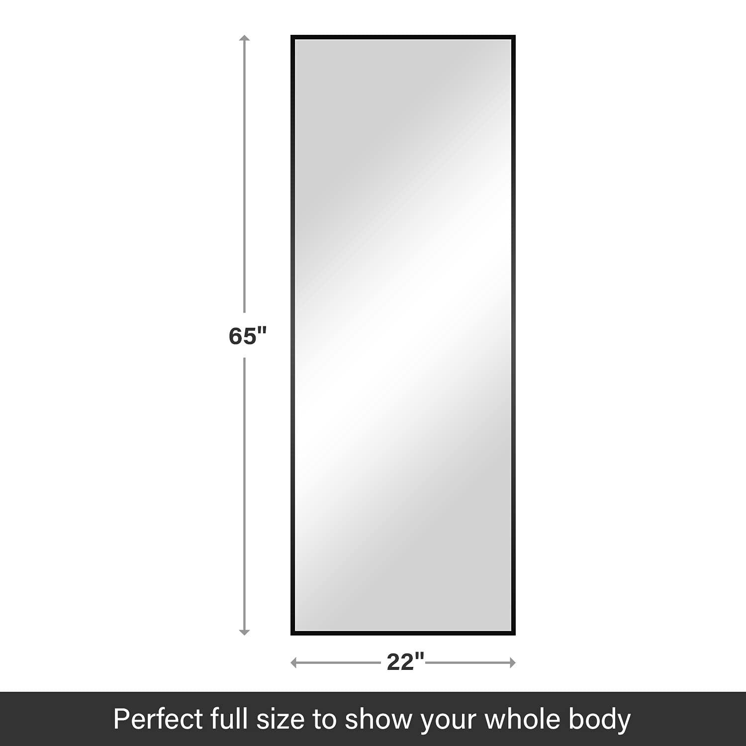 YSSOA Full Length Mirror - Standing & Leaning, Large Bedroom Mirror with Black Aluminium Frame, 65"x22"