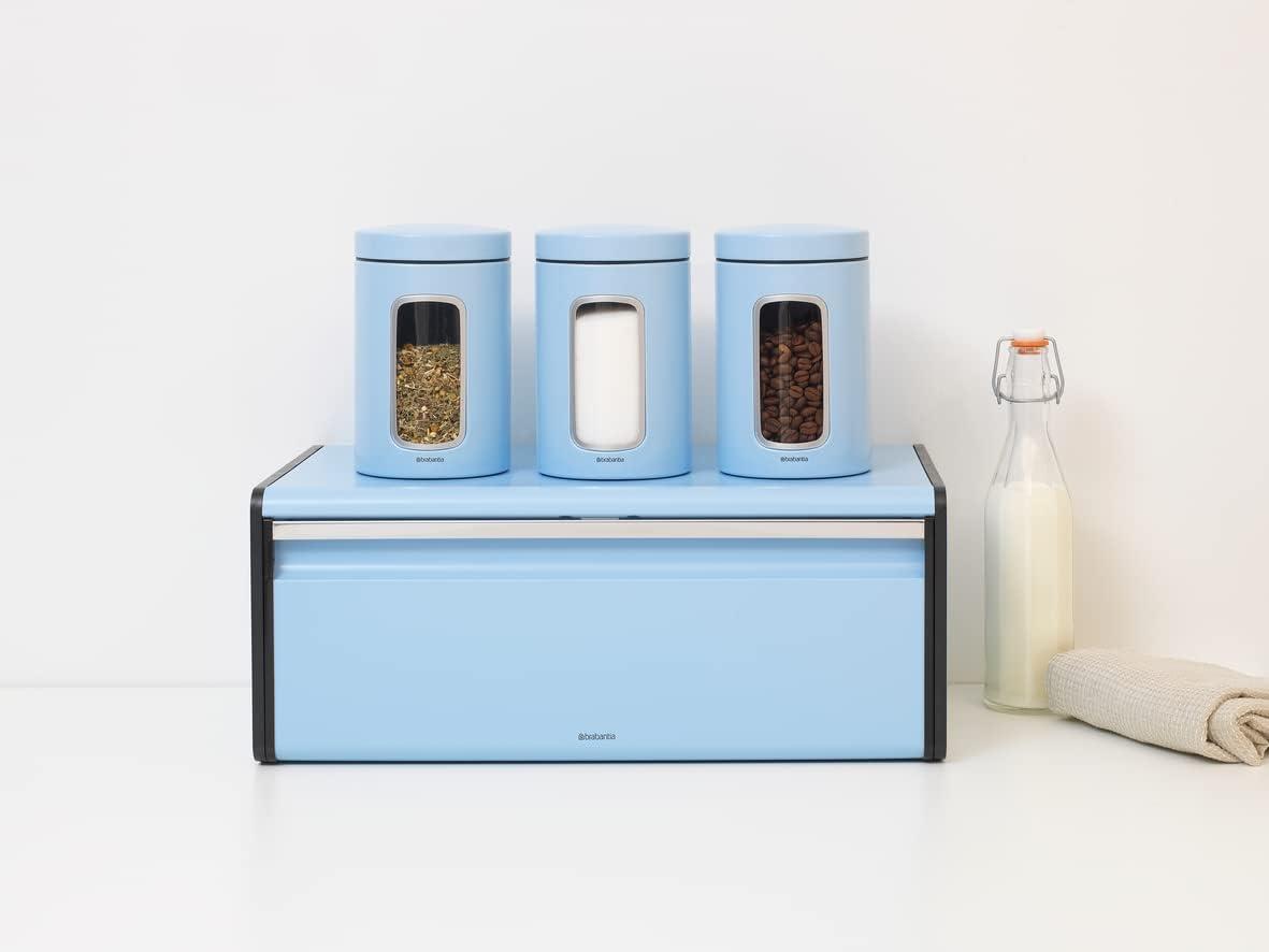 Dreamy Blue Large Rectangular Metal Bread Box with Flat Top