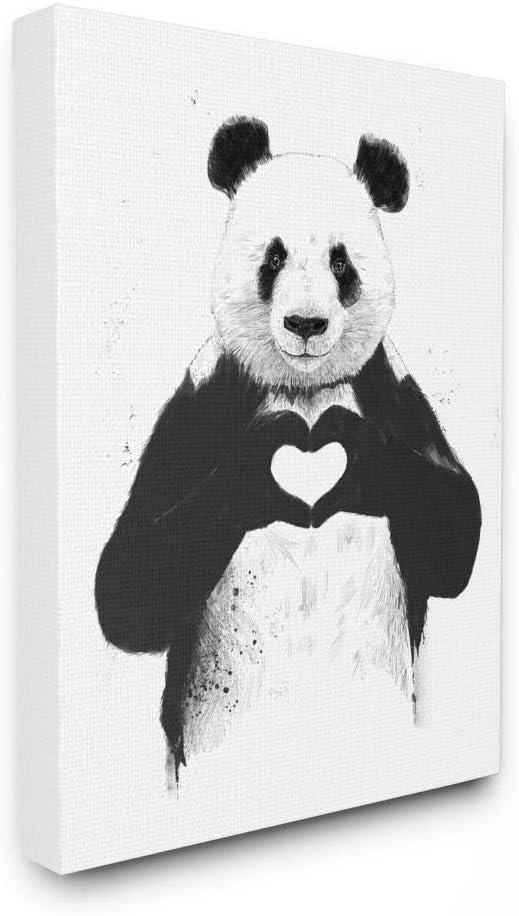 ARISTURING The Stupell Home Decor Collection Black and White Panda Bear Making a Heart Ink Illustration Stretched Canvas Wall Art