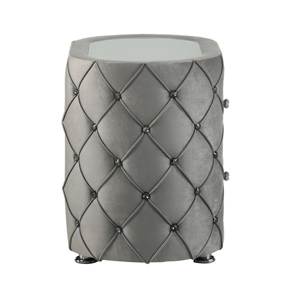 Acme Furniture Perine Nightstand in Gray Velvet