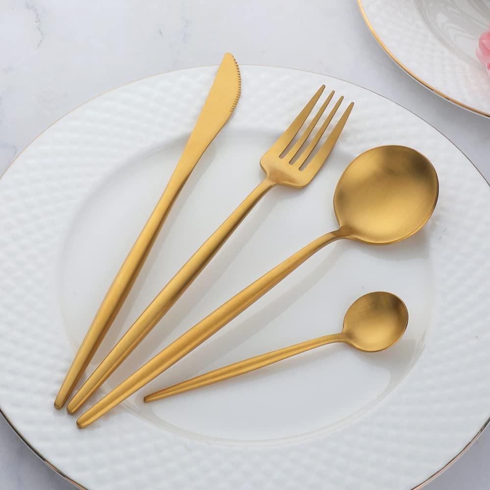 BUY&USE 12 PCS Modern Stainless Steel Dinnerware Flatware Set, Reusable Popular Dinner Fork, Widely Use on Home, Restaurant, Party, 8.6 Inch, Gold