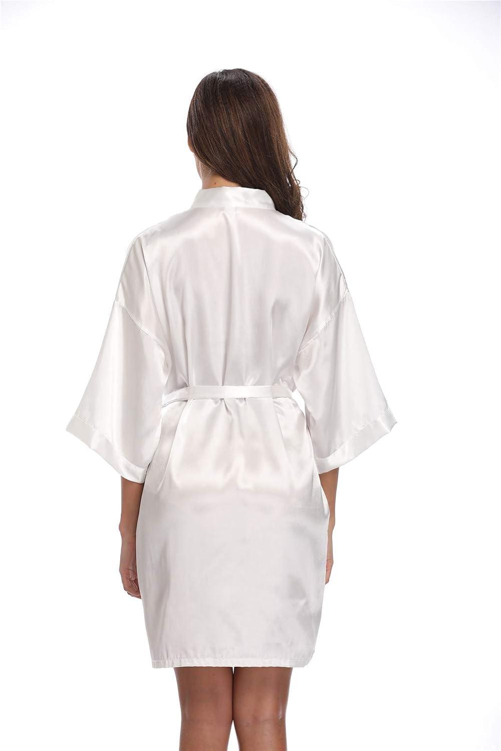 ZZwxWA Batas de Seda para Mujer con Cinturón Dama de Honor Fiesta de Boda Bata de Baño de Kimono Satinado Camisón de Media Manga Ropa de Dormir