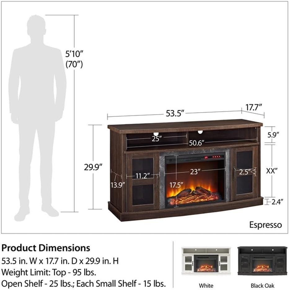 Barrow Creek Black Oak Fireplace TV Console with Glass Doors