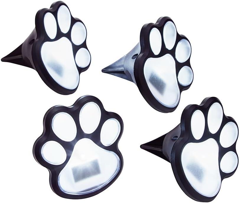 The Lakeside Collection Solar-Powered Paw Print Pathway Lights, 4 Pack