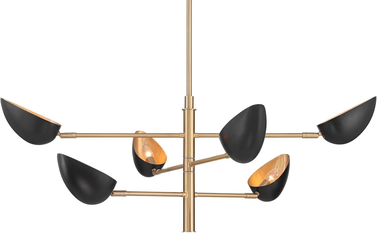 Possini Euro Design Atherton 42 1/2" Mid Century Modern Pendant Chandelier Ceiling Light Fixture Dining Room Sputnik 6-Light Black Warm Gold