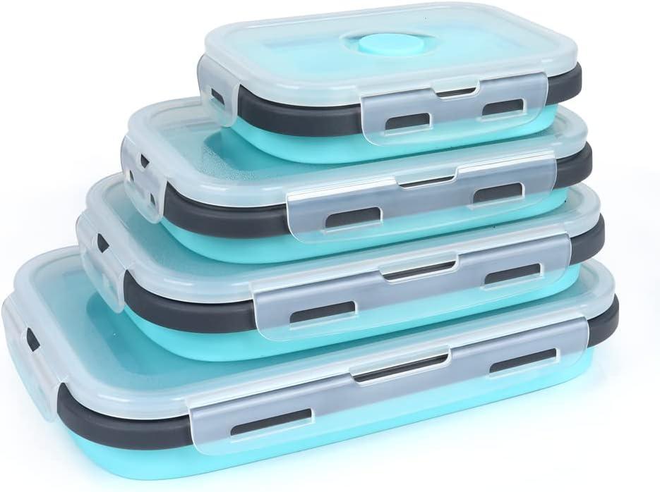 Chicmine Freezer Safe Collapsible Containers Collapsible Food Storage Containers 4pcs Collapsible Food Storage Container Set with Lids Silicone for Outdoor