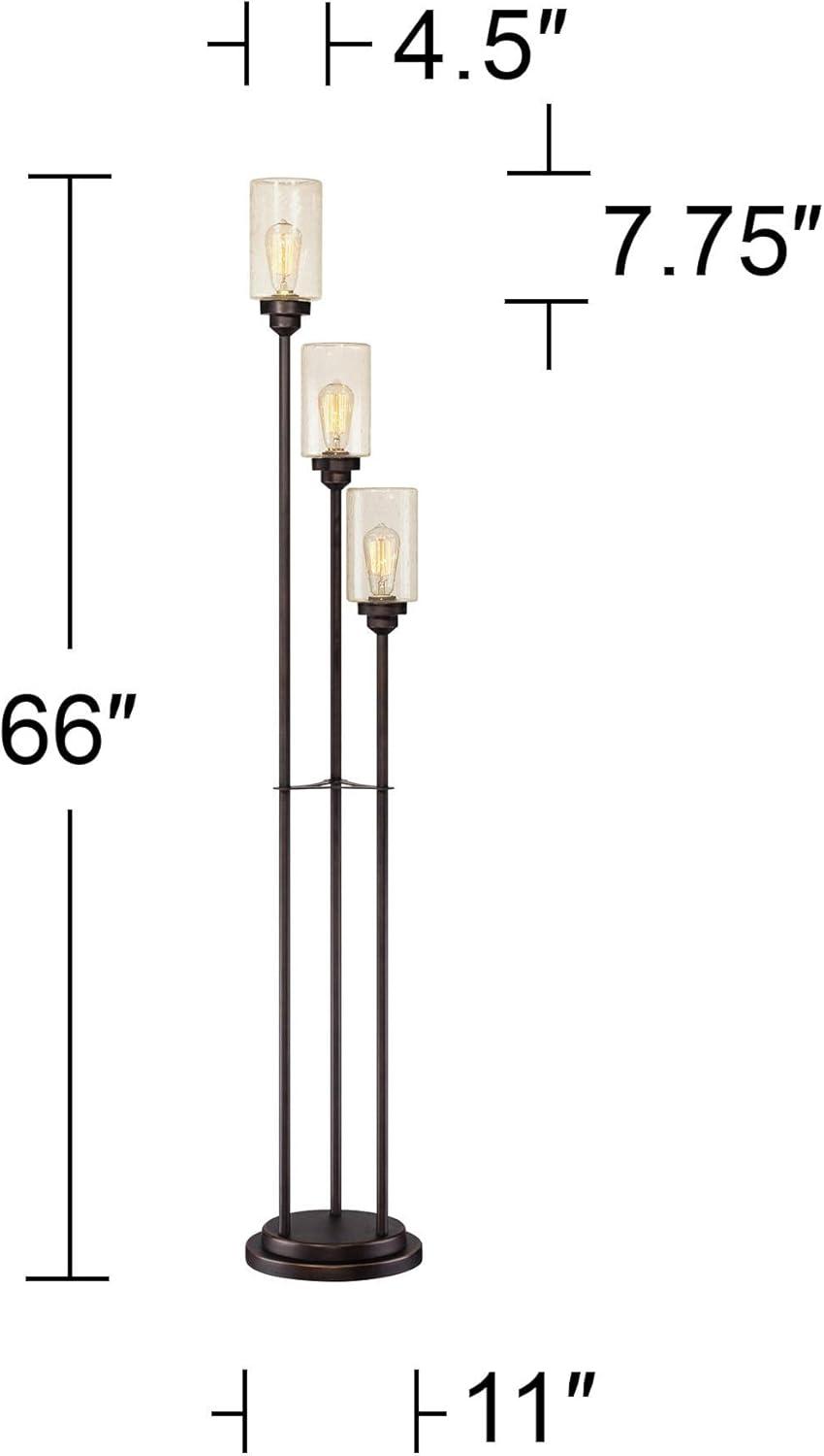 Franklin Iron Works Libby Modern Industrial Tree Floor Lamp 66" Tall Oiled Bronze Metal 3 Light Dimmable LED Amber Seedy Glass for Living Room Bedroom