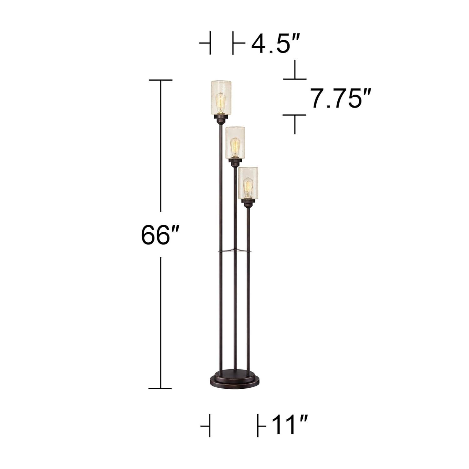 Franklin Iron Works Libby Modern Industrial Tree Floor Lamp 66" Tall Oiled Bronze Metal 3 Light Dimmable LED Amber Seedy Glass for Living Room Bedroom