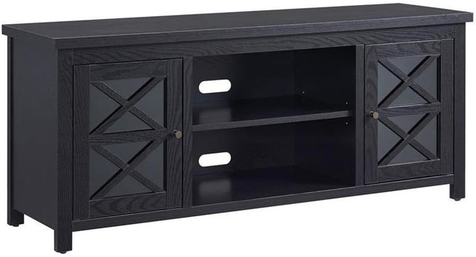 Modern Farmhouse 65" TV Stand with Shelves in Black Grain