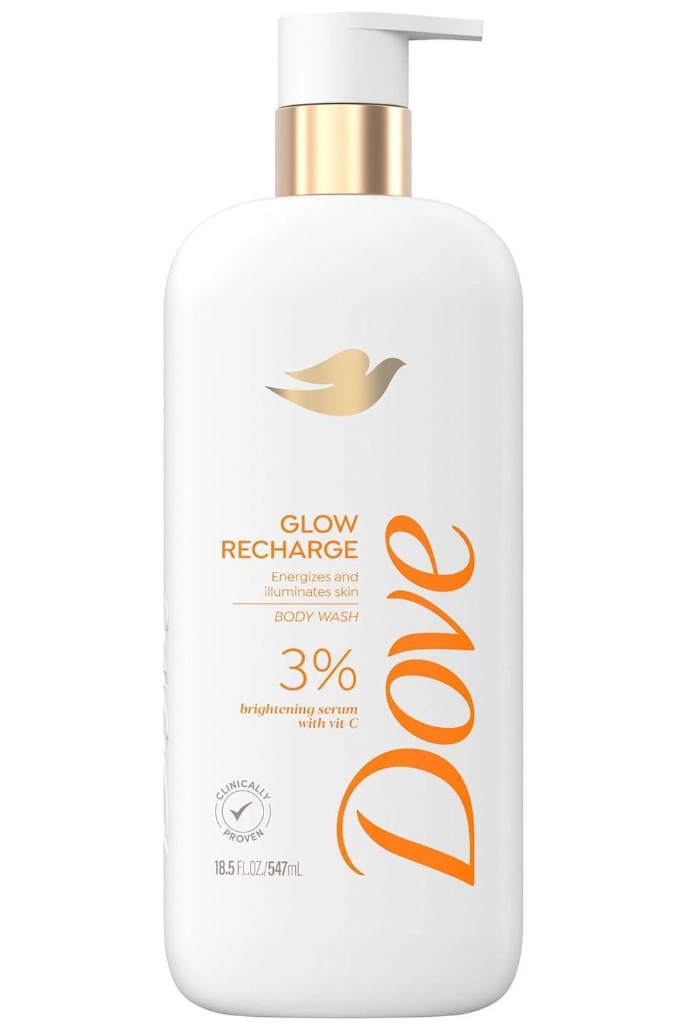 Dove Exfoliating Glow Recharge Body Wash for Women Brightening Serum with Vitamin C All Skin, 18.5 oz